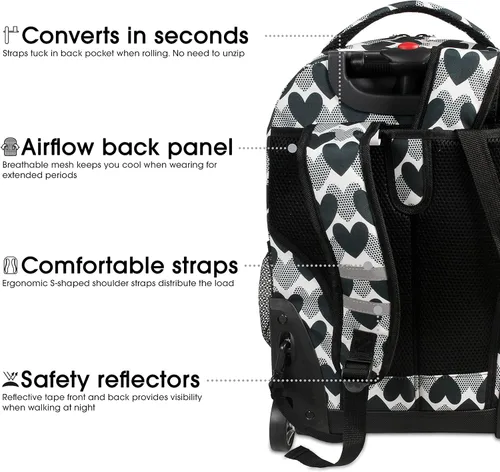 Vista 6 de J World New York Sunrise - Mochila con ruedas, Lunares de corazón), RBS-18 HEART DOT
