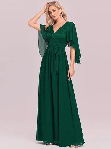 Vista 3 de Ever-Pretty Vestido de fiesta de noche de gasa con cuello en V para mujer 0640