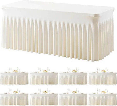 Vista 50 de Paquete de 2 manteles color azul bebé para mesas rectangulares de 6 pies, mantel ajustable de elastano, fundas de mesa elásticas de 6 pies, manteles