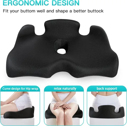 Vista 5 de Benazcap Cojín de asiento de espuma viscoelástica estándar para silla de oficina Alivio de la presión, ciática y dolor de coxis Almohadilla