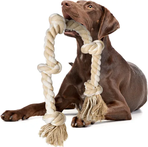 Vista 9 de Fida Juguetes de cuerda para perros para masticadores agresivos grandes/medianos, juguete de cuerda resistente, cuerda natural de algodón con 3 nudos