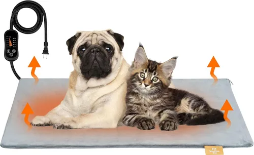 Vista 7 de azuza Almohadilla térmica para mascotas para perros y gatos, 6 temperaturas ajustables con temporizador, cable impermeable y resistente a