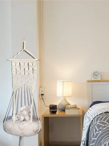 Vista 5 de KARCEEY Hamaca de macramé para gatos, cama colgante de macramé para gatos con cojín de hierba gatera y kit para colgar
