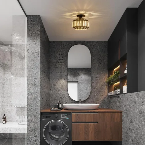 Vista 4 de Zlepmlla Lámpara de techo semiempotrada, marco de metal negro con pantalla de cristal, lámpara moderna de montaje empotrado para pasillo