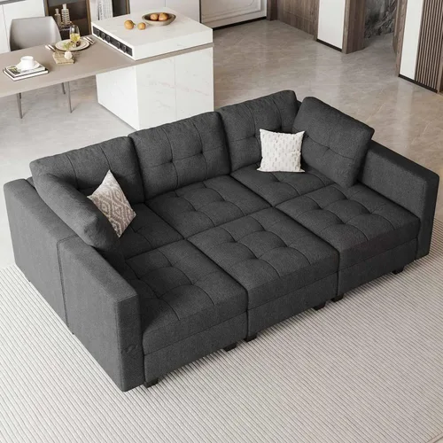 Vista 16 de Belffin Sofá Seccional Modular con Almacenamiento Sofá Cama Seccional Modular para Sala de Estar Azul