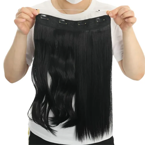Vista 4 de Extensiones de cabello humano 100% real, de 18 pulgadas, color marrón, largo, lacio, alambre invisible con alambre transparente, 4 clips