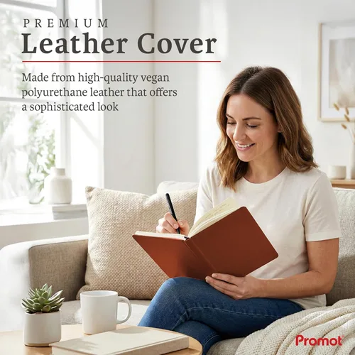 Vista 4 de Promot Ruled Journal Notebook - A5 Brown 192 Lined Pages 8.2 x 5.5 Inch - Hardcover Leather Notebook for Writing - 100 GSM Thick Paper, PU Leather