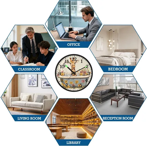 Vista 8 de Luminous Voice-Activated Wall Clocks Non-Ticking Silent Battery Operated Small Analog Clock Cartoon Giraffe Retro Bathtub 12 Inch Decorative for