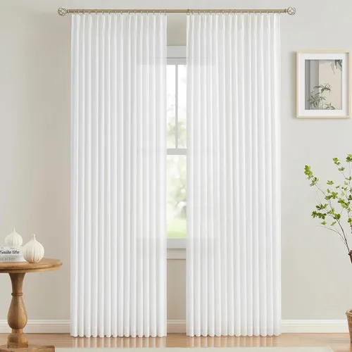Vista 10 de Vision Home - Cortinas plisadas y semitraslúcidas con ganchos, mezcla de lino texturizado, filtran la luz, para sala, dormitorio, 2 paneles, 40 x 63