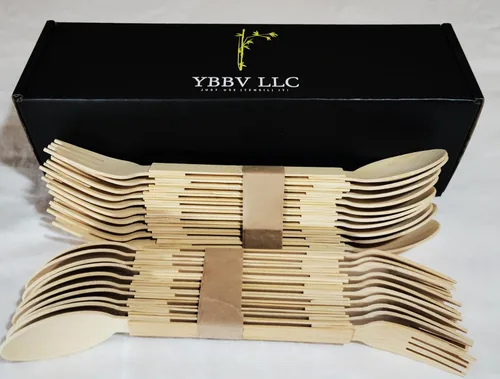 Vista 6 de Biodegradable, compostable, desechable, renovable, desmontable veinte tenedores de bambú (cuchara y tenedor)