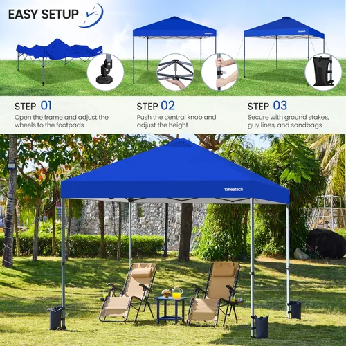 Vista 11 de Yaheetech Tienda de campaña desplegable de 10 x 10 con 2 ruedas integradas para movilidad, resistente al agua y refugio solar instantáneo con bolsa