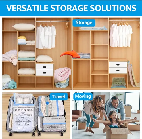 Vista 3 de BoxLegend Bolsas de almacenamiento al vacío con bomba de mano, 6 bolsas grandes de 23.6''x31.5'' de sellado al vacío engrosadas para ropa, abrigos