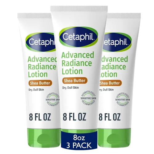 Cetaphil Loción corporal, loción Advanced Radiance con manteca de karité para piel seca y sensible, 8 onzas, paquete de 3, sin fragancia,