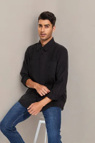 Vista 6 de MAXJON Camisas de guayabera de manga larga para hombre, camisas cubanas