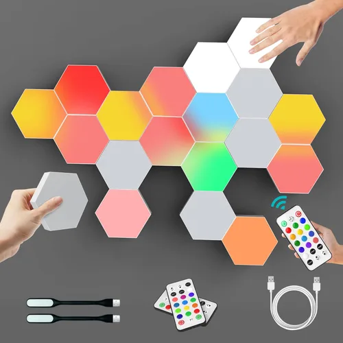 Luces hexagonales, luces de pared hexagonales RGB con control remoto, paneles de pared hexagonales inteligentes, luces de pared LED conmovedoras con