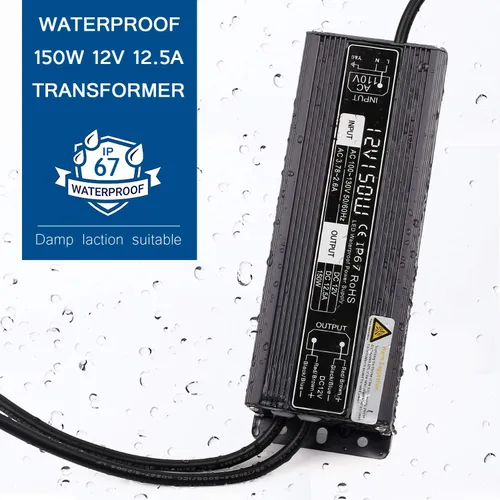 Vista 4 de SUNVIE Fuente de alimentación impermeable IP67 con controlador LED de 150 W, voltaje constante de 120 V a 12 V transformador para luces LED