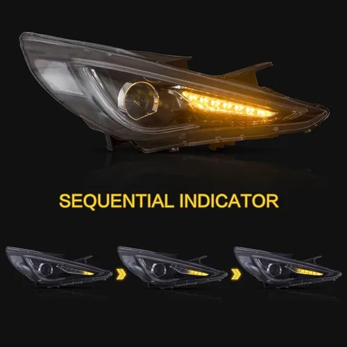 Vista 3 de VLAND Faros delanteros aptos para Hyundai Sonata 2011-2014 (no para modelos sin motor ajustable) W/DRL, luz frontal LED con señal de giro