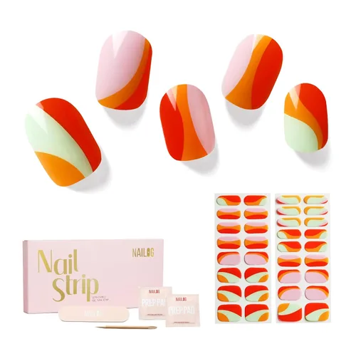 Vista 14 de NAILOG - Tiras de uñas de gel semicuradas, 34 calcomanías de uñas de gel, compra 2 y obtén 1 luz UV, envolturas de uñas de larga duración con Glifos