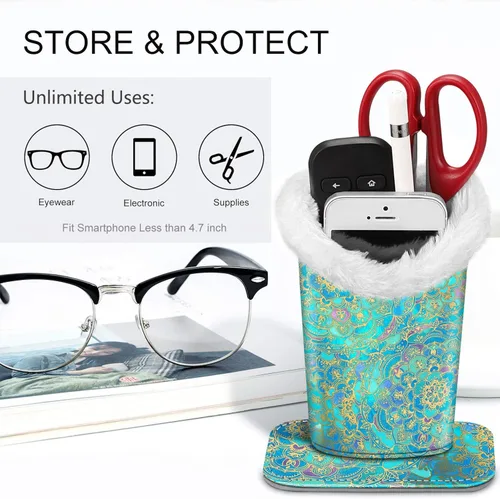 Vista 5 de Fintie Soporte para gafas con forro de felpa con base magnética, funda de piel vegana de primera calidad