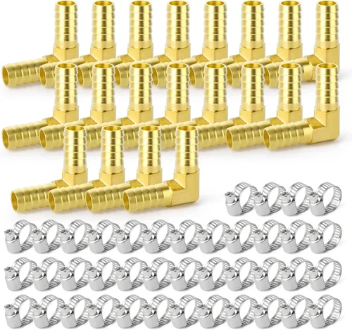 Vista 18 de GASHER 5 púas de manguera de latón de 1/2 pulgada, accesorio de manguera de 4 vías con 20 intersección de abrazadera