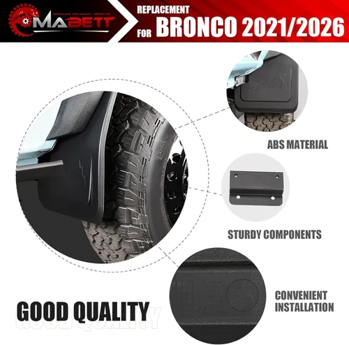Vista 5 de Mabett Guardabarros para accesorios Ford Bronco 2021 2022 2023 2024 2025 4 puertas, sin perforación requerida, solo parte delantera, 2 piezas