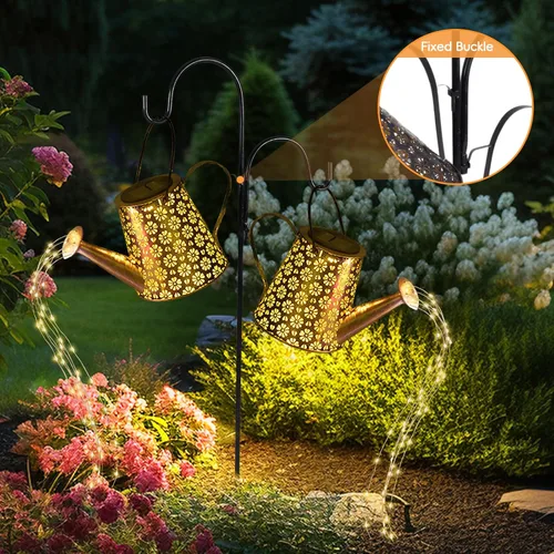 Vista 3 de Mousike Luces solares para decoración de jardín al aire libre, linterna colgante grande, impermeable, regadera, luces de paisaje, decoraciones