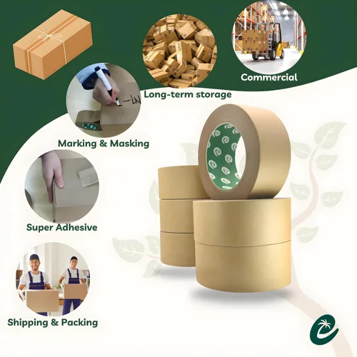 Vista 4 de Cinta de embalaje de papel premium, reciclaje autoadhesiva, cinta de embalaje ecológica resistente para escritura y sin recubrimiento para sellado
