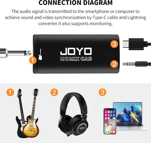 Vista 6 de JOYO - Interfaz de audio para guitarra portátil y ligera con tarjeta de sonido de grabación interna Pocket, con Type-C y Lightning para teléfono