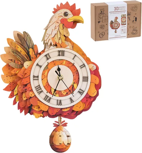 Vista 9 de Rompecabezas de madera 3D para adultos, kit de modelo de reloj de dragón azul con péndulo, rompecabezas 3D para adultos, kit de reloj de pared DIY