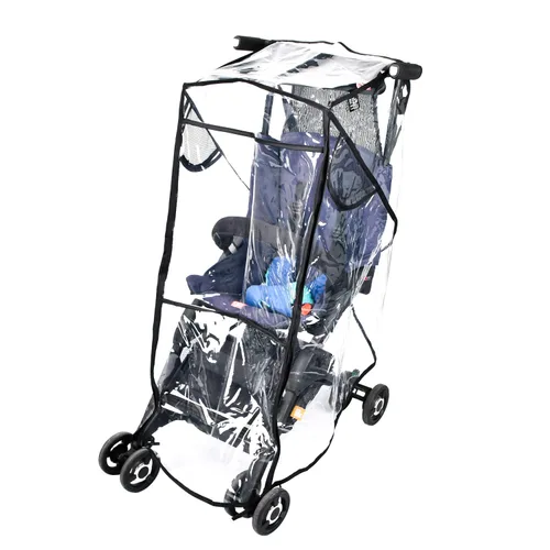 Funda de lluvia para cochecito, protector universal negro transparente de viaje para bebé, protección al aire libre, cubierta de plástico para