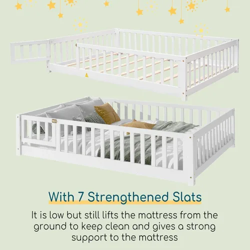 Vista 20 de Tatub Cama de suelo individual con rieles, puerta y listones, marco de cama Montessori de madera para niños y niñas, rosa