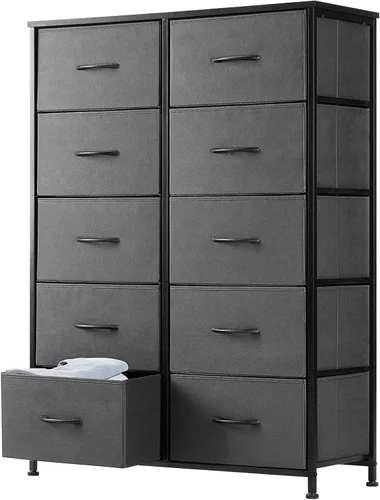 Vista 26 de DUMOS Cómoda de 8 cajones para dormitorio, organizador de almacenamiento de tela con marco de metal resistente, cómoda superior de madera para Negro