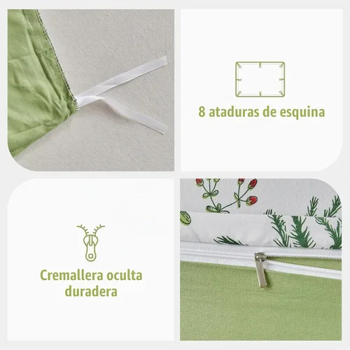 Vista 5 de Lekesky - Juego de funda de edredón de algodón tamaño queen, 100% algodón reversible con estampado floral verde, juego de funda de edredón con 01