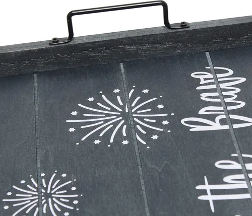 Vista 8 de Elegant Designs HG2000-MBB Bandeja decorativa de madera con asas, 15.50 x 12 pulgadas, Home of The Brave