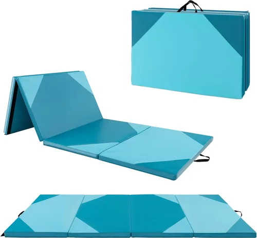 Vista 11 de Giantex 4'x10'x 2" Gymnastics Mat, 4-Panel Folding Aerobics Exercise Mat w/Hook & Loop Fastener, Carrying Handle, Portable Tumbling Mat for