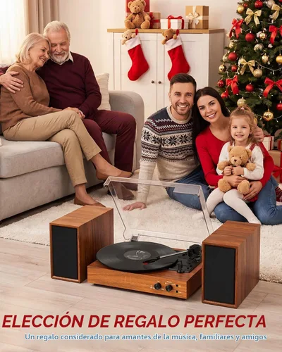 Vista 9 de Tocadiscos de vinilo retro con altavoces integrados y externos negro rosa dorado