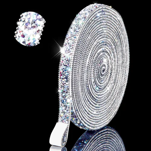 Vista 9 de Calcomanías de diamantes de imitación brillantes de 6 yardas, diamantes de imitación para manualidades, calcomanías autoadhesivas para el automóvil