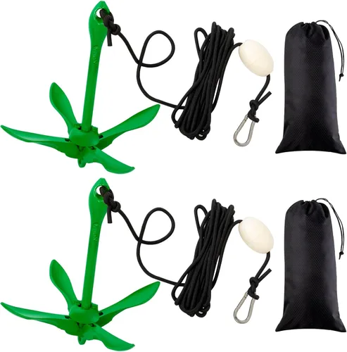 Vista 9 de Lounsweer 2 Pack Marine Kayak Anchor Kit Grapnel Anchor Kit Folding Grapnel Anchor Boat Anchor with Foldable Claw Kayak Fishing Accessories for