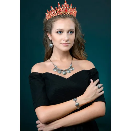 Vista 8 de Velscrun Tiara de cumpleaños de cristal rojo para mujeres y niñas, elegante corona de princesa con peinetas, banda para la cabeza, banda