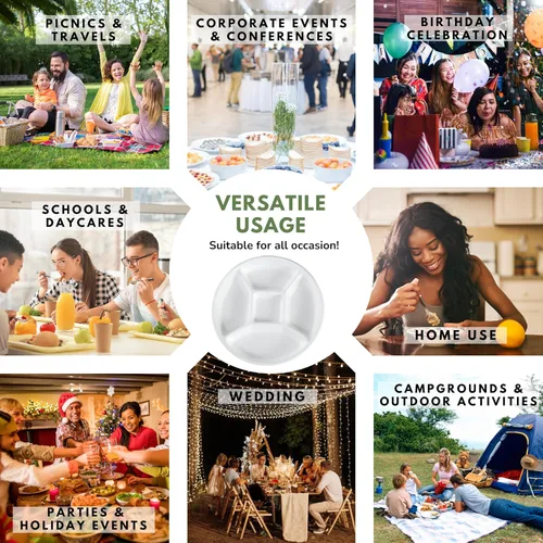 Vista 5 de Rani - Platos divididos redondos biodegradables de 5 compartimentos, paquete de 1000 ~ Party Thali, Buffet, desechables y ecológicos, bagazo