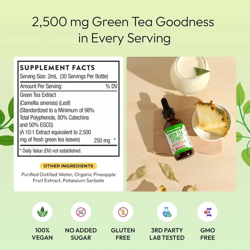 Vista 6 de Drops Of Nature Gotas líquidas de extracto de té verde (piña, 2.0 fl oz) y glicinato de magnesio con gotas de vitamina K2 D3 (baya mixta, 2.0 fl oz)