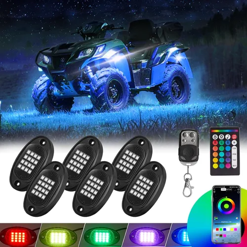 Vista 14 de 8 vainas RGB LED Rock Lights para Jeeps, camiones, carrito de golf, ATV, UTV RZR, SUV, todoterreno, kit impermeable multicolor con aplicación, modo