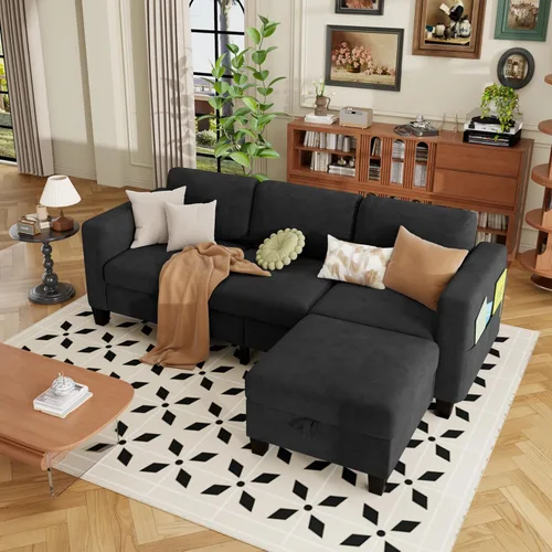 Vista 13 de ZeeFu - Sofás seccional y sofá para sala de estar - 78'' sofá modular en forma de L de 3 plazas con otomana de almacenamiento - Juego de sofá