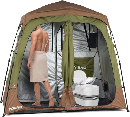 Porayhut Camping Shower Tent Deluxe Changing Room Easy Set Up Privacy Shelter,Large Toilet Tent with Floor Drain Design for Beach, Camping,Hiking
