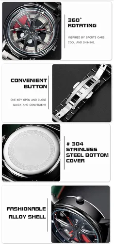 Vista 6 de Reloj de llanta de coche resistente al agua movimiento de cuarzo japonés reloj entusiasta para hombre