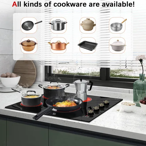 Vista 8 de Karinear Estufa eléctrica de 110 V, 2 quemadores, encimera de control de perilla de 12 pulgadas y estufa de cerámica integrada, 9 niveles