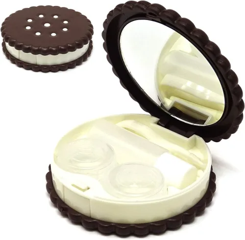 Vista 10 de Honbay Estuche para lentes de contacto con forma de galleta, estuche para lentes de contacto de viaje con espejo (azul)