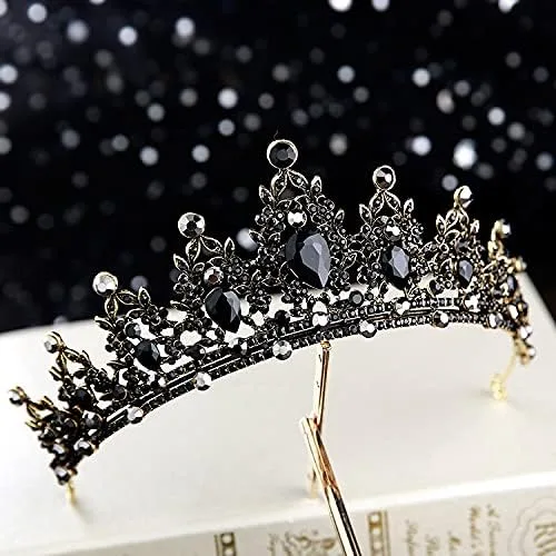hair jewelry crown tiaras for women Baroque Retro Black Bridal Crystal Tiaras Crowns Princess Pageant Prom Rhinestone Veil Tiara Wedding Hair