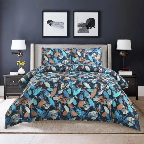 Vista 12 de Style Quarters Dahlia Lane - Juego de funda de edredón de 3 piezas, tallos florales multicolor con siluetas de hojas blancas, 100% algodón, lavable