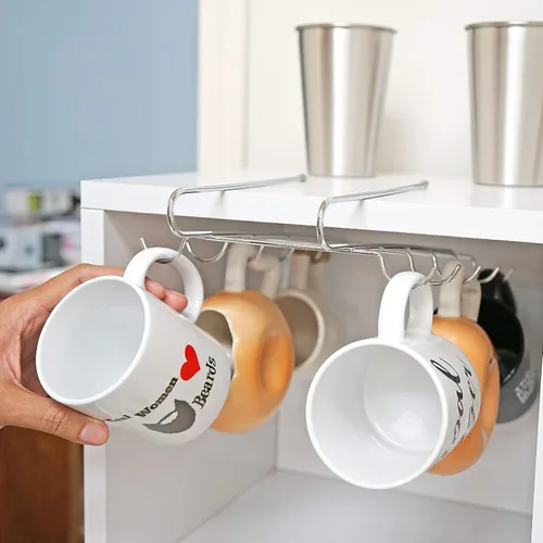 Vista 5 de Southern Homewares Chrome Under Shelf Mug Rack 10-Hook Metal Cup Holder for Kitchen Cabinet & Pantry Organization – Coffee Mug Organizer